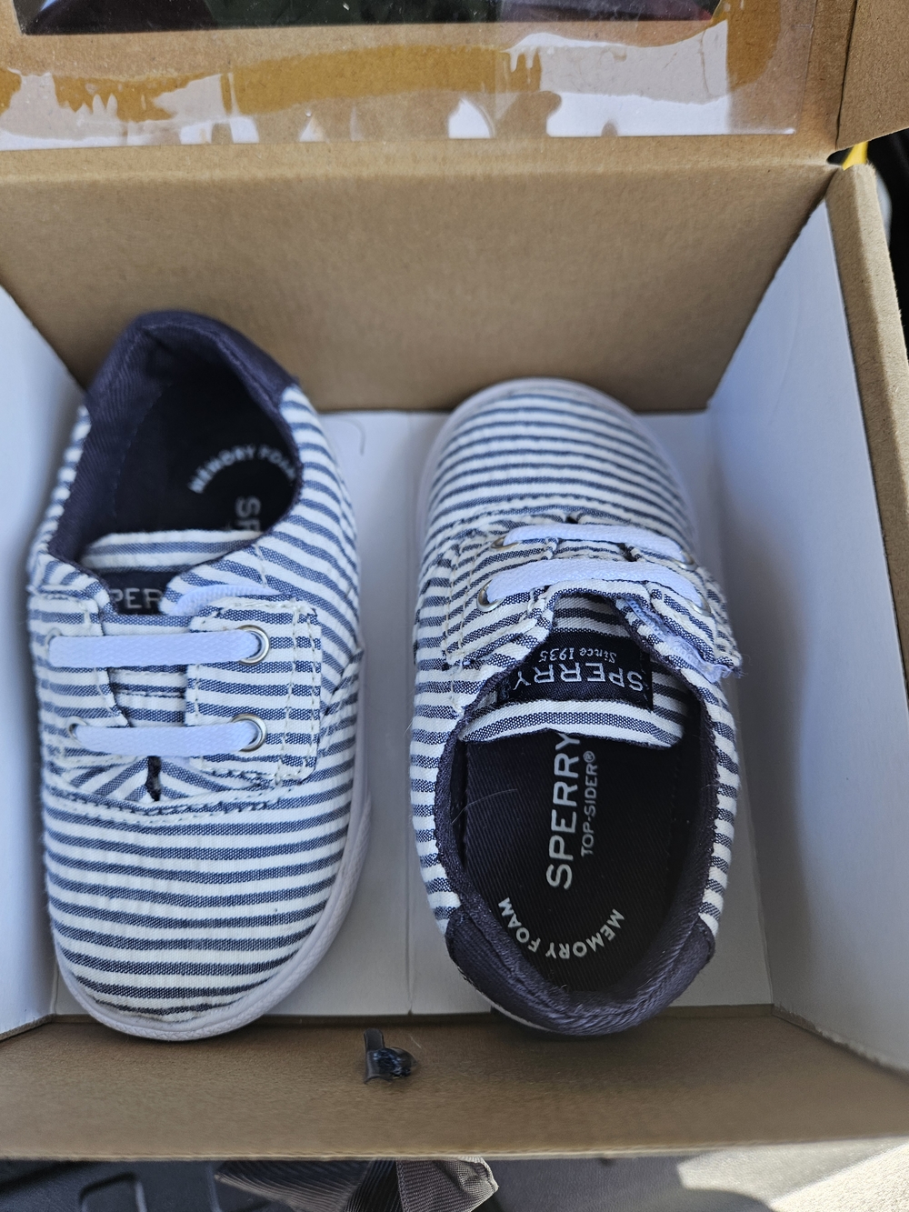 Sperry Kids Navy and White Striped Canvas Slip-Ons
